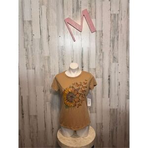 Just Be Sunflower Butterfly Graphic Tee Women’s Medium Mustard Yellow Short Slee